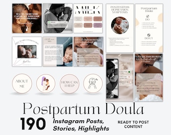 190 Postpartum Doula Instagram Templates: 70 Posts, 70 Stories, 50 Highlights | Doula Instagram I Postpartum Doula Template