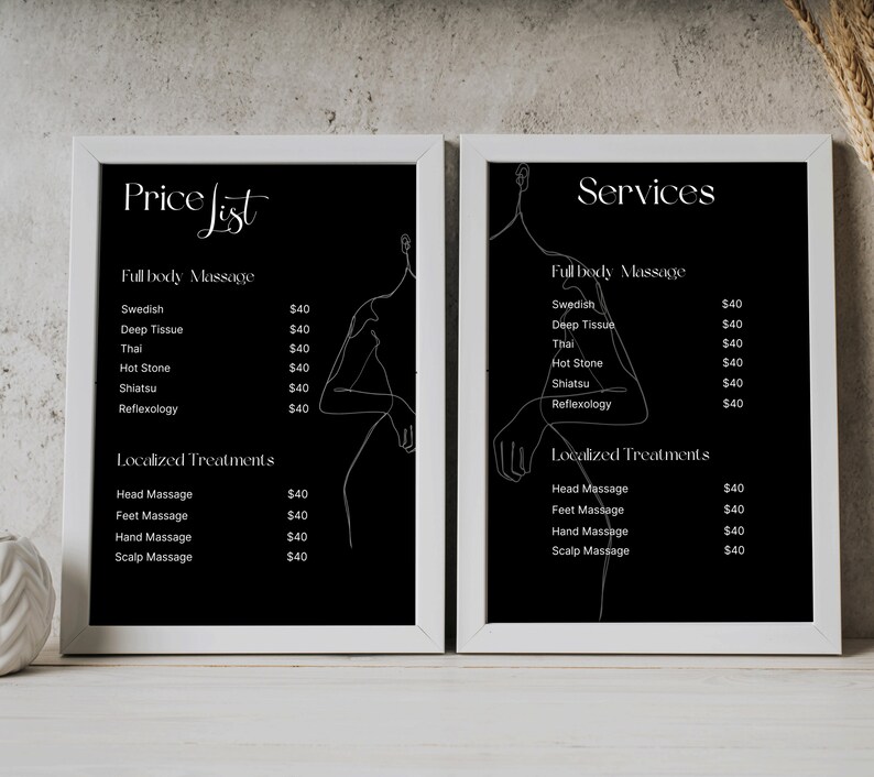Massage Price List Templates Printable Pricing Guide - Etsy