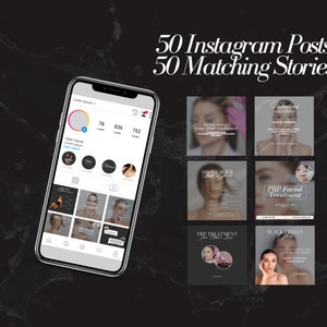 May include: A mockup of a mobile phone screen displaying a social media profile with a grid of images promoting beauty treatments. The images feature text such as "PRP Facial Treatment", "Pre Treatment", and "Valentine's Day Offer".