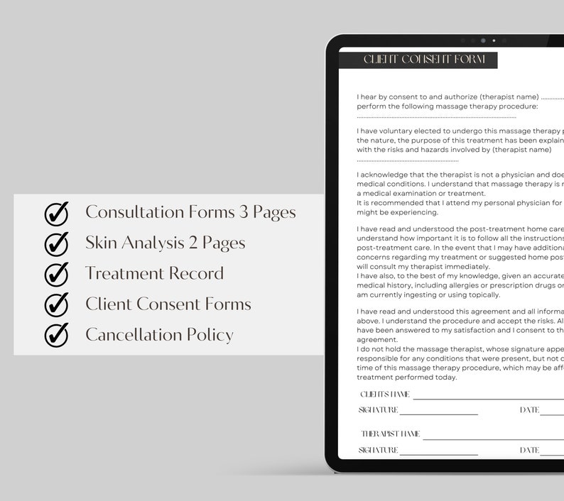Printable Massage Therapist Forms Editable Massage Consent - Etsy