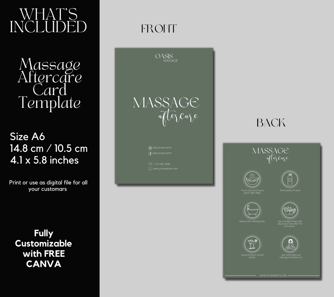Massage Aftercare Card Template I Printable Aftercare Card I Etsy UK