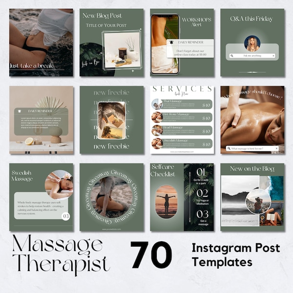 70 Massagetherapeut Instagram-berichtsjablonen, Massagetherapeut Instagram-feed, Spa Instagram-berichtsjabloon, Massagepost MV2