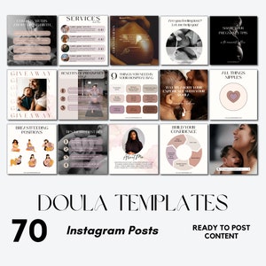 70 Doula Instagram Post Templates I Doula Instagram Feed Templates I Birth worker templates I Birth Doula