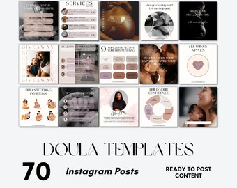 70 Doula Instagram Post Templates I Doula Instagram Feed Templates I Birth worker templates I Birth Doula