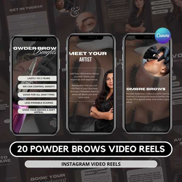 Powder Brows Instagram Video Reels I PMU Artist I PMU Templates I Permanent Makeup Brows I Ombre Brows Post I PMU Post I Brows Reel