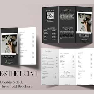 Broszura Kosmetyczki Trifold, Szablon Broszury Spa, Wydrukowalny Cennik Salonu Kosmetycznego, Szablon Canva Usług Kosmetycznych EV3