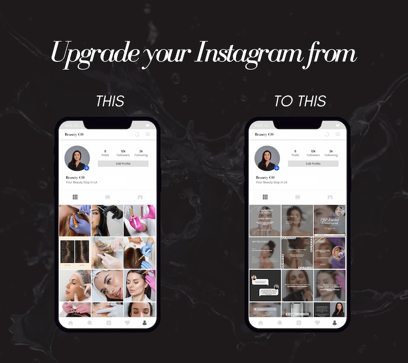 May include: A screenshot of an Instagram profile page with a grid of images. The profile picture shows a woman with dark hair. The profile name is "Beauty CD" and the bio says "Your Beauty Shop in LA". The grid of images shows various beauty treatments, including facials, hair styling, and makeup.