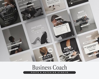 Business Coach Instagram-Vorlagen für SMMA & Life Coaches, 50 bearbeitbare Canva-Vorlagen, moderne Engagement-Grafiken, Sofort-Download