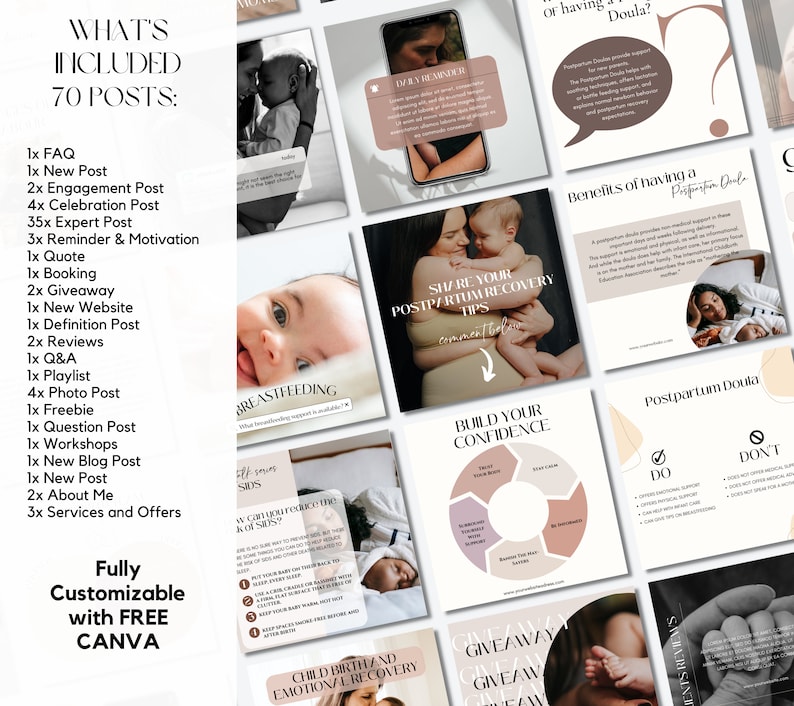 Postpartum Doula Instagram Templates, Birth Worker: Posts, Stories, Highlights (Digital Download) image 3