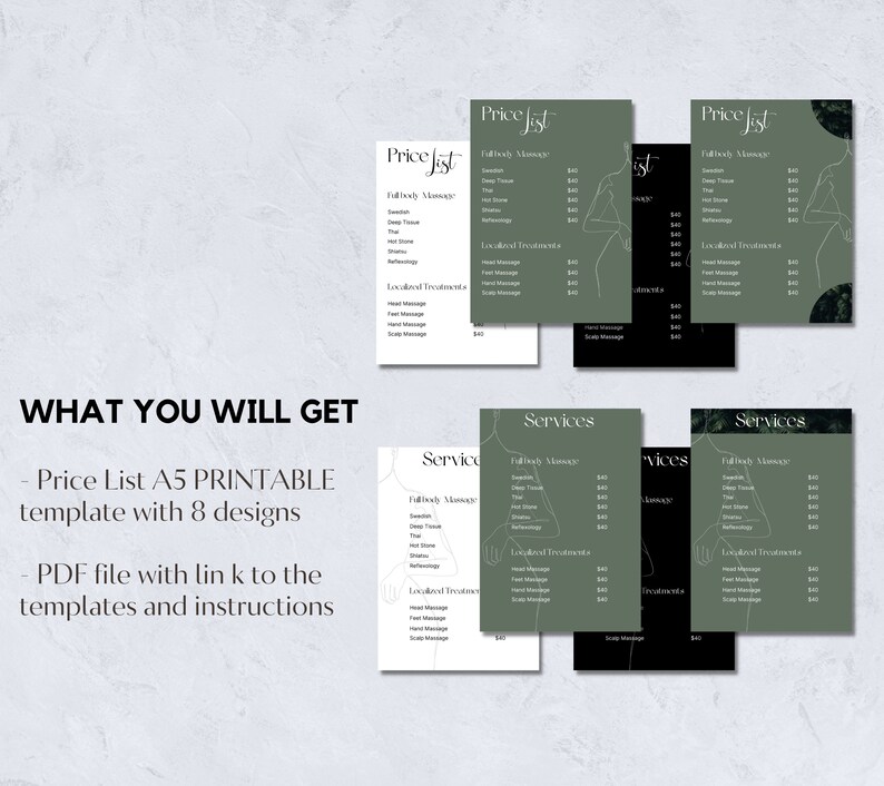 Massage Price List Templates Printable Pricing Guide - Etsy