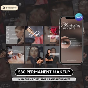 580 Permanent Makeup Instagram Templates I PMU Instagram I Microblading I Lip Blush I Eyeliner I PMU Artist I PMU Social Media Branding