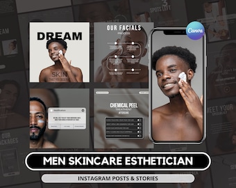 Men's Skincare Instagram Templates | Esthetician Marketing, Facial Treatments, Editable Designs (Digital Download)