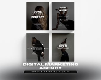 Plantillas de Instagram para agencias de marketing digital, publicaciones e historias de marketing en redes sociales (descarga digital)
