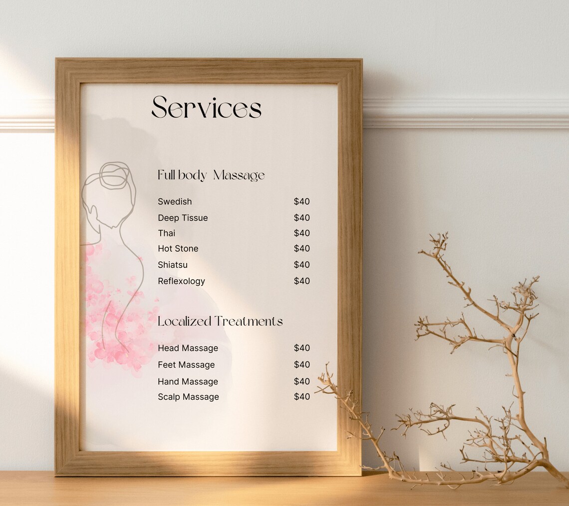Massage Price List Templates Printable Pricing Guide Etsy