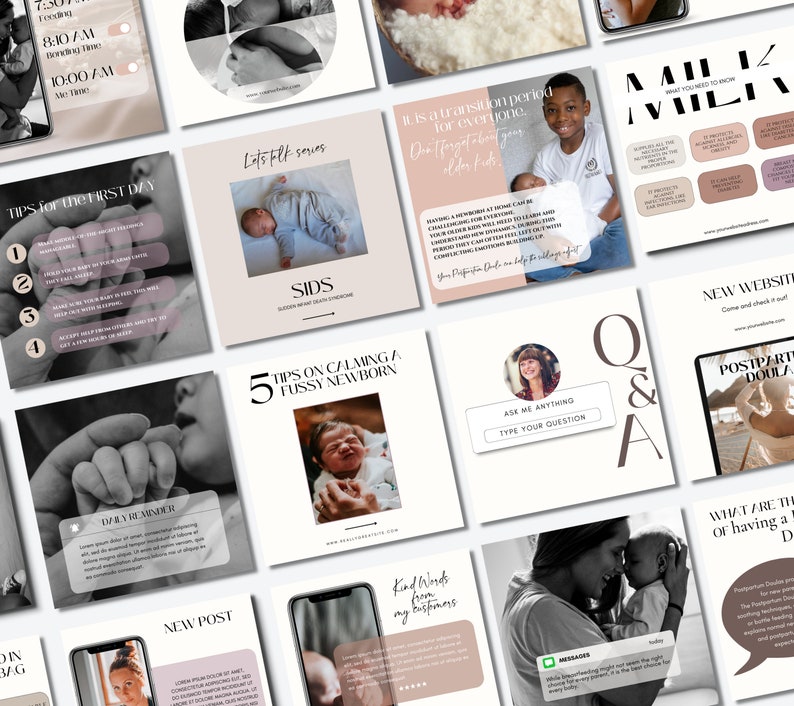 Postpartum Doula Instagram Templates, Birth Worker: Posts, Stories, Highlights (Digital Download) image 2