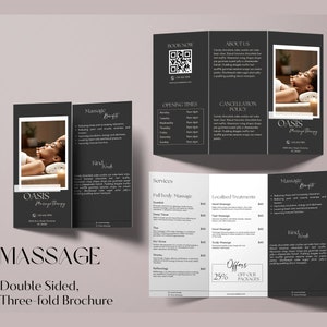 Massage Trifold Brochure I Massage Therapist Brochure I Printable Massage Brochure I Canva Brochure Template I Massage Business Brochure MV4