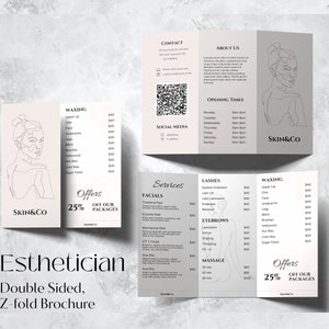 Broszura Kosmetyczki Trifold, Szablon Broszury Spa, Wydrukowalny Cennik Salonu Kosmetycznego, Szablon Canva Usług Kosmetycznych EV1