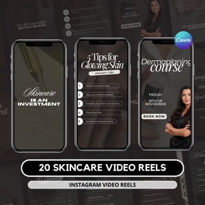 20 Instagram Skincare Reels I Esthetician Reels I Facial Treatment Reels I Med Spa Instagram Reels I Esthetician Template I Social Media
