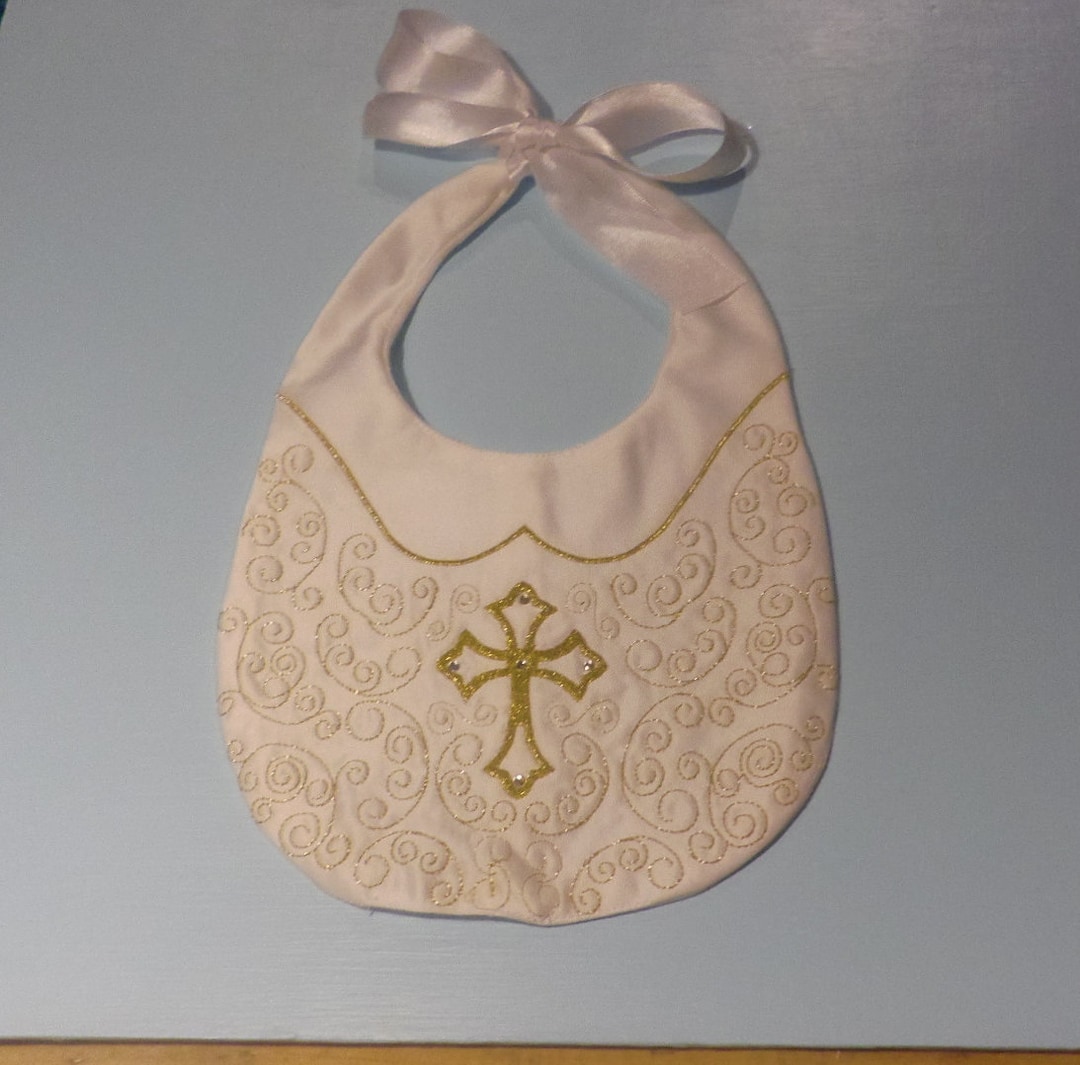 Baptism Christening Wedding Bibs Gold Embroidered on Cream Etsy