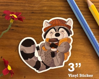 Coffee Raccoon Vinyl Sticker