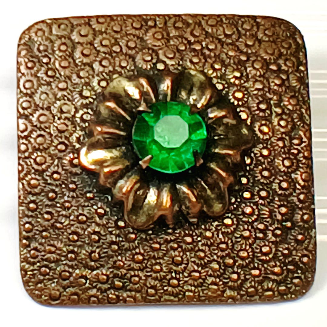 Victorian Embossed Button by Buttonsvintagestore • Brass Square Floral ...
