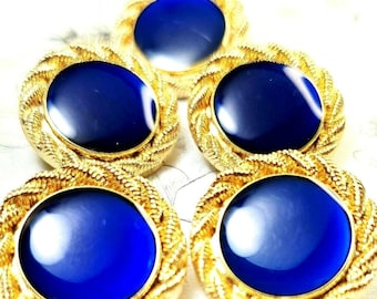 Royal Blue Shank Buttons: 20mm Metallic, 90s, Gold Tone, Moonglow, Designer Cabs (7), 0417226
