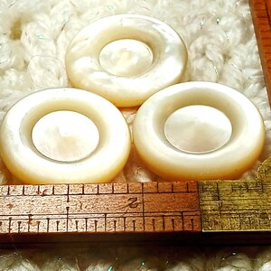 Mother Pearl Button Antique Concentric Rings Formal Clothing Embellishment Victorian Genuine Iridescent Creamy MOP Shank Set 3 (24.2mm)