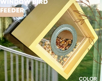 CLEARVIEW WINDOW BIRDFEEDER Personalized by NestedAloftArtisans • Wood • Modern • Eco Friendly • Minimalist • See Thru • Gift • Mount • 2600