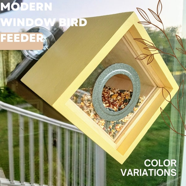 CLEARVIEW WINDOW BIRDFEEDER Personalized by NestedAloftArtisans • Wood • Modern • Eco Friendly • Minimalist • See Thru • Gift • Mount • 2600