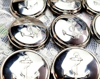 9 Silver-Tone Nautical Buttons 26.3mm | Metal Anchor Shank Set 06-386-26