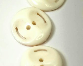 White Glossy Buttons • Retro Midcentury Clothing Embellishment (22.4mm)