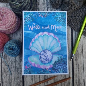 Postkarte A6, Karte zum Thema stricken und Handarbeit, Grußkarte, Gutschein, Geschenkkarte