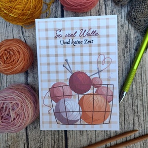 Postkarte A6, Karte zum Thema stricken und Handarbeit, Grußkarte, Gutschein, Geschenkkarte