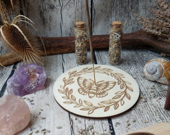 Wooden incense stick holder, plate for incense cones with ornament