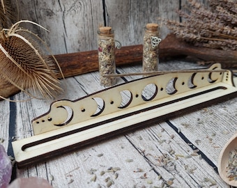 Wooden incense stick holder, incense gondola for incense sticks with ornament, moon phase