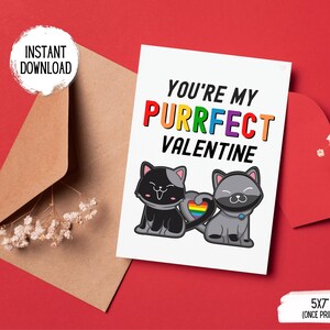 Tarjeta imprimible del Día de San Valentín, Linda tarjeta del Día de San Valentín, Tarjeta de último minuto, Tarjeta del orgullo de los amantes de los gatos, San Valentín LGBTQ, regalo del Día de San Valentín