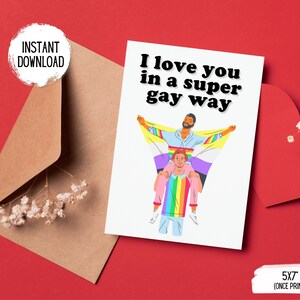 Druckbare Valentinstagskarte, schwule Valentinstagskarte, Last-Minute-Karte, Pride-Karte, LGBTQ-Valentinstag, Valentinstagsgeschenk