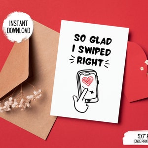 Afdrukbare kaart, Valentijnsdagkaart, Jubileumkaart, Liefdeskaart, Last Minute Kaart, Romantische kaart, Online Dating Card, Veeg naar rechts kaart