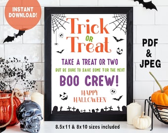 Printable Halloween Sign, Cute Halloween Trick or Treat Sign, Trick or Treat Door Sign, Candy Bowl Sign, Take a Treat, Please Take One Sign