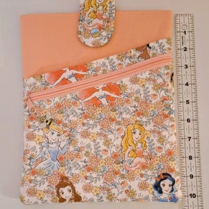 Princess Book Sleeve: Cotton Padded Book Cover with Snap & Zipper Pockets