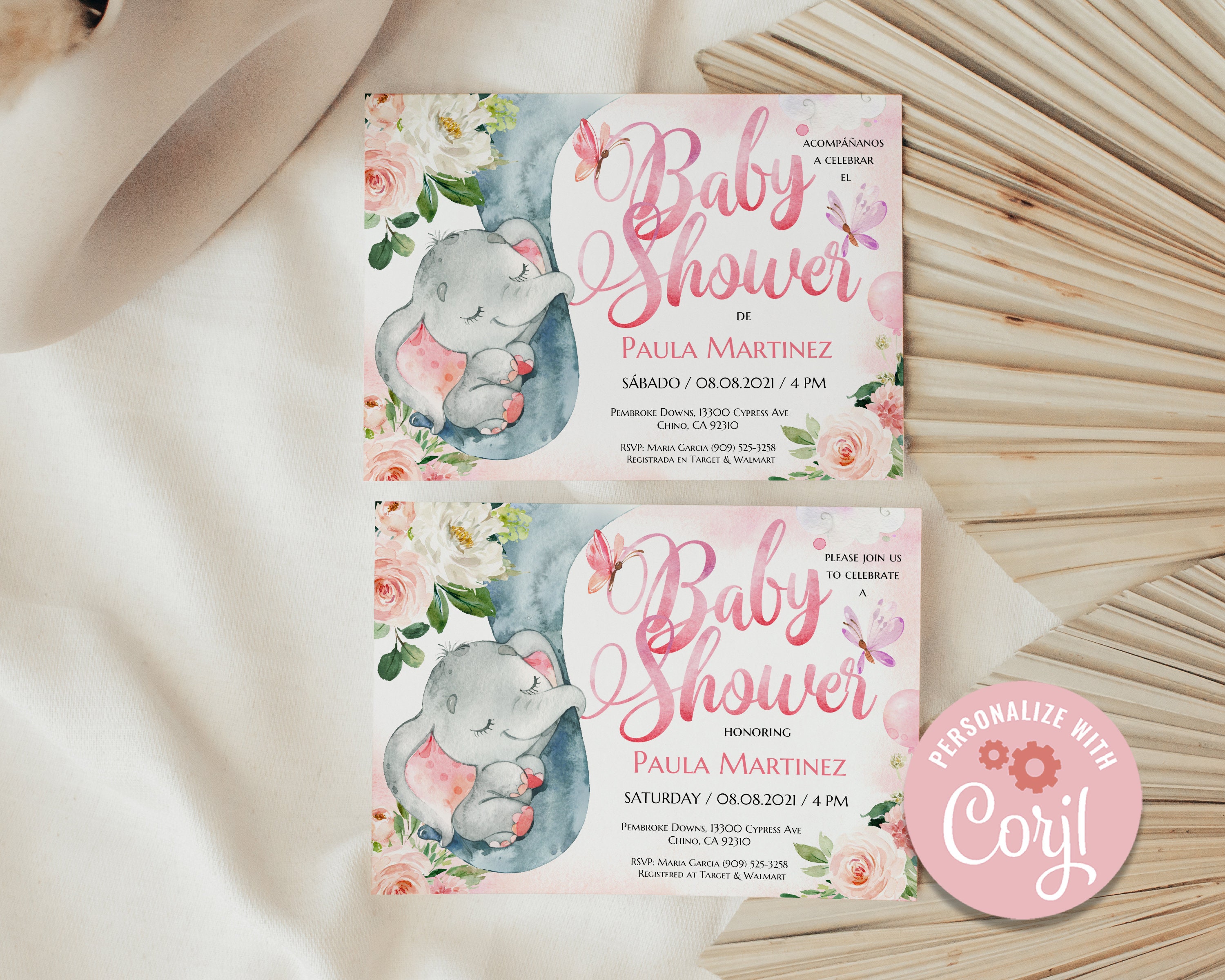 Girl Elephant Baby Shower Invitation Elefante Invitacion para Nina Es Nina Invitacion Baby Shower Invitation Girl Editable