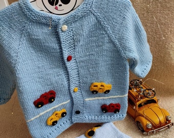 woolen baby boy cardigan.woolen child boy cardigan.blue cardigan hand knit cardigan.cardigan with car detail.birthday gift,christmas gift.