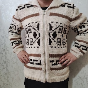 Dude Style Sweater, Big Lebowski Cardigan, hand knit Wool Cowichan style men cardigan, Mexican sweater, Chunky Sweater, big Lebowski replica image 3