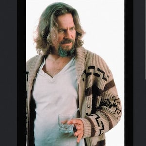 Dude Style Sweater, Big Lebowski Cardigan, handgebreid wollen Cowichan stijl herenvest, Mexicaanse trui, dikke trui, grote Lebowski replica afbeelding 1