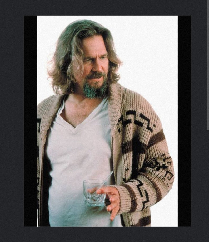 Dude Style Sweater, Big Lebowski Cardigan, handgebreid wollen Cowichan stijl herenvest, Mexicaanse trui, dikke trui, grote Lebowski replica afbeelding 1