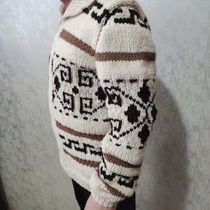 Dude Style Sweater, Big Lebowski Cardigan, hand knit Wool Cowichan style men cardigan, Mexican sweater, Chunky Sweater, big Lebowski replica image 5