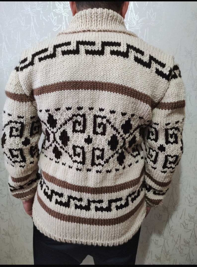 Dude Style Sweater, Big Lebowski Cardigan, hand knit Wool Cowichan style men cardigan, Mexican sweater, Chunky Sweater, big Lebowski replica image 4