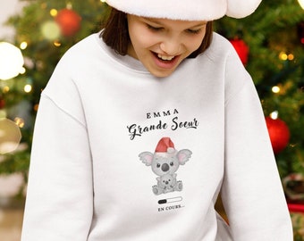 Sweat-shirt Pull de Noel Personnalisé Cadeau Future Grande Soeur Annonce Grande Soeur En-cours Bientôt Grande Soeur