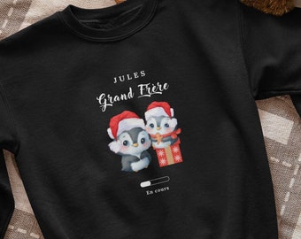 Sweat-shirt Pull de Noel Enfant Personnalisé Cadeau Futur Grand Frère Annonce Grand Frère En-cours Bientôt Grand Frère