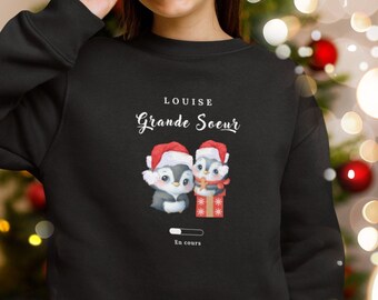 Sweat-shirt Pull de Noel Personnalisé Cadeau Future Grande Soeur Annonce Grande Soeur En-cours Bientôt Grande Soeur